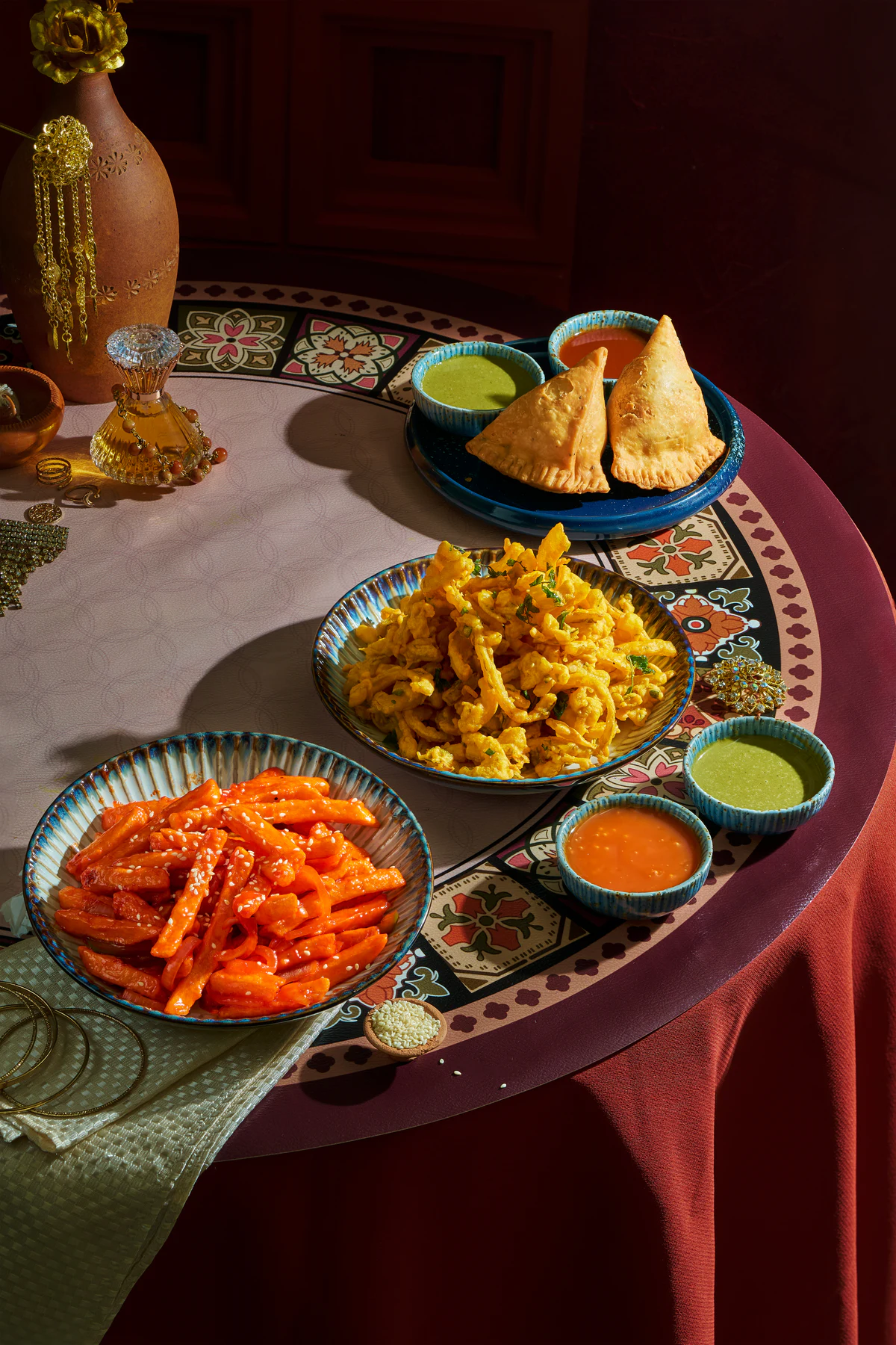 A colourful table of Indian starters
