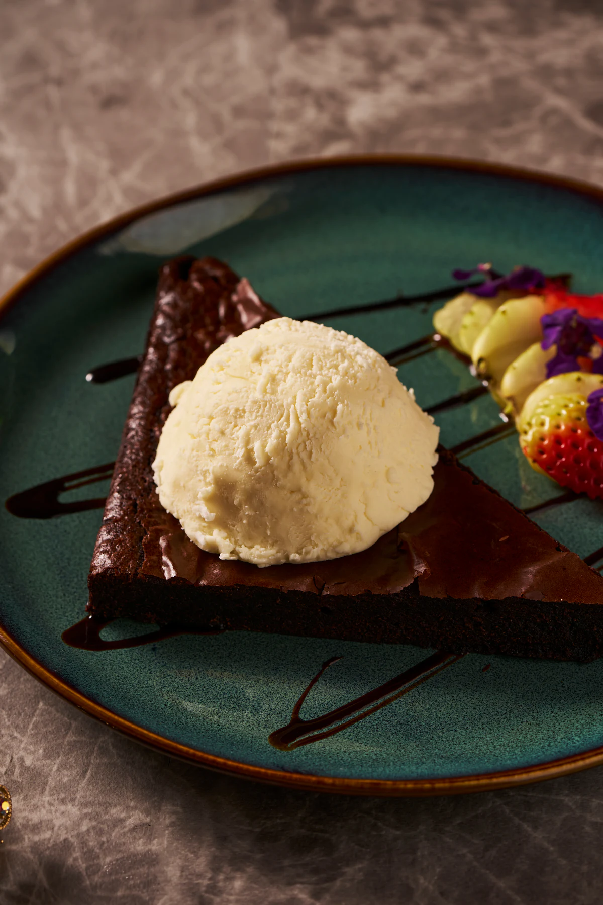 Chocolate dessert with ice cream