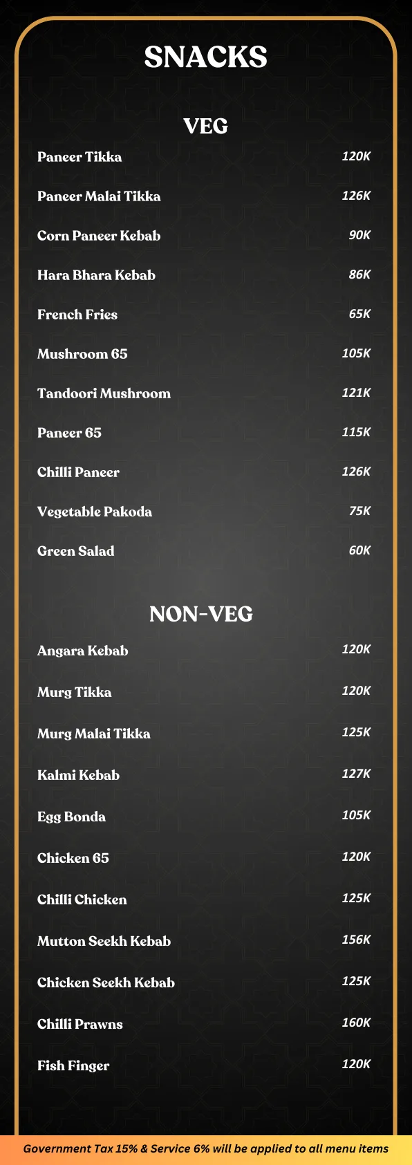 Bollywood Indian Club Bali — Snacks — Veg & Non-Veg
